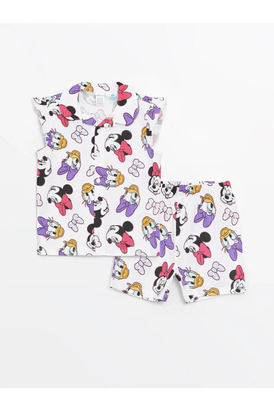 Polo Yaka Kolsuz Daisy Duck Baskılı Kız Bebek Pijama Takımı