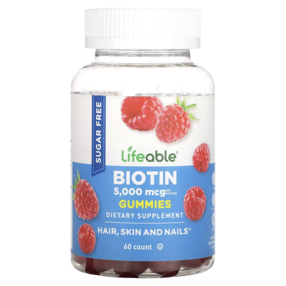 Biotin Gummies, Sugar Free, Natural Raspberry, 5,000 mcg, 60 Gummies (2,500 mcg per Gummy)