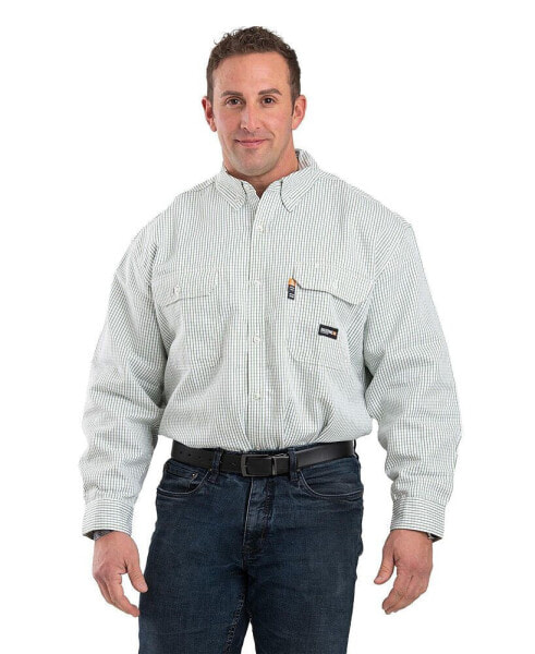 Men's Flame Resistant Button Down Plaid Long Sleeve Work Shirt