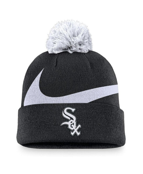 Men's Black Chicago White Sox Swoosh Peak Cuffed Knit Hat with Pom