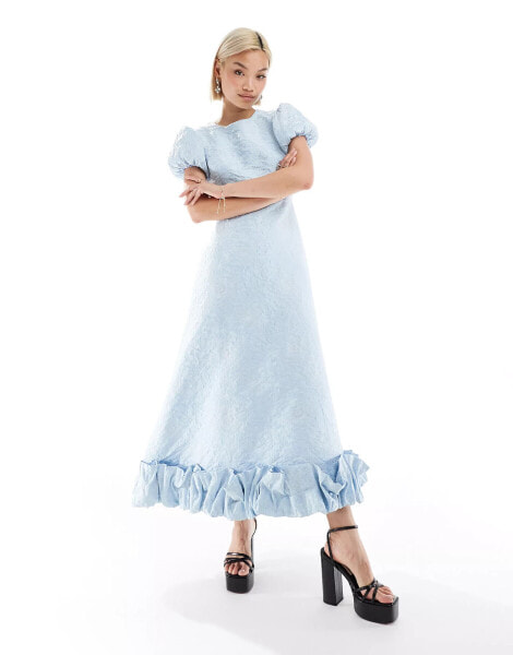 Sister Jane puff sleeve ruffle hem midaxi dress in powder blue