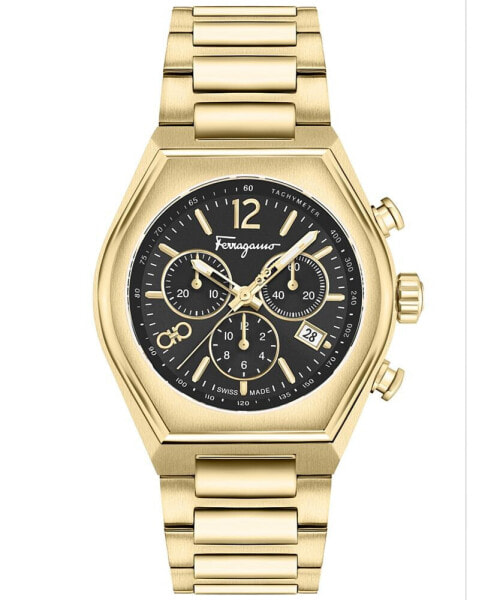 Salvatore Men's Swiss Chronograph Tonneau Gold Ion Plated Stainless Steel Bracelet Watch 42mm
