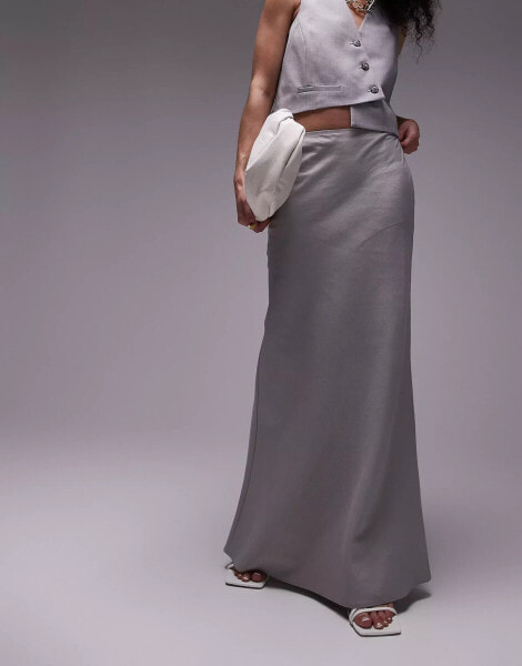 Topshop linen bias maxi skirt in charcoal