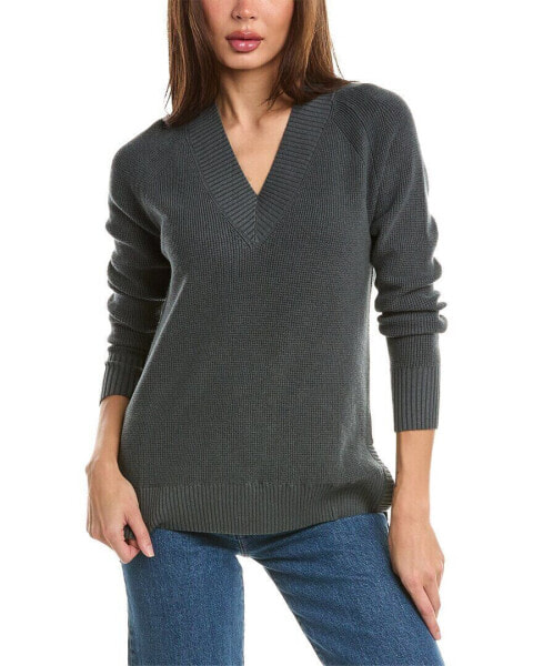 Forte Cashmere Thermal High-Low V-Neck Cashmere-Blend Sweater Women's