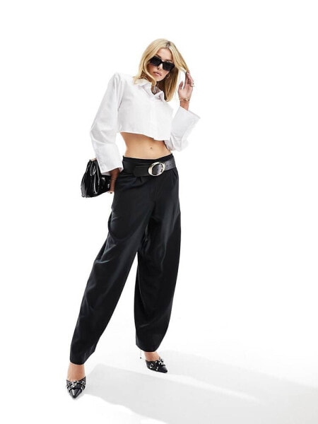 ASOS DESIGN seamed waist wide leg trouser in black stripe