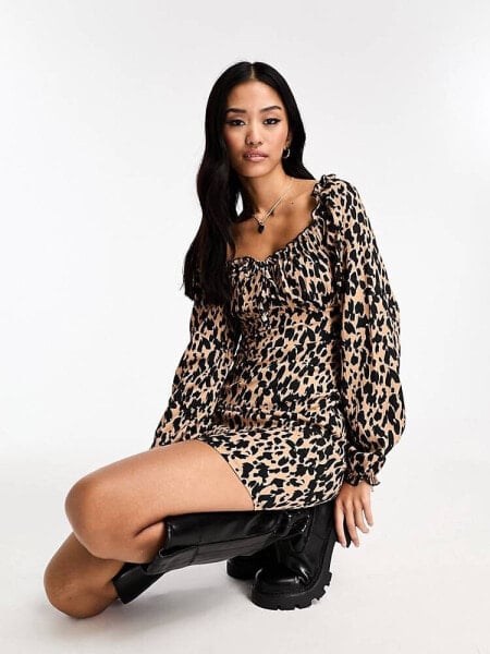 New Look long sleeve mini sweetheart dress in zebra print