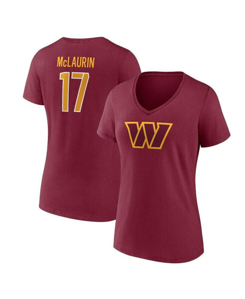 Women's Terry McLaurin Burgundy Washington Commanders Player Icon Name and Number V-Neck T-shirt