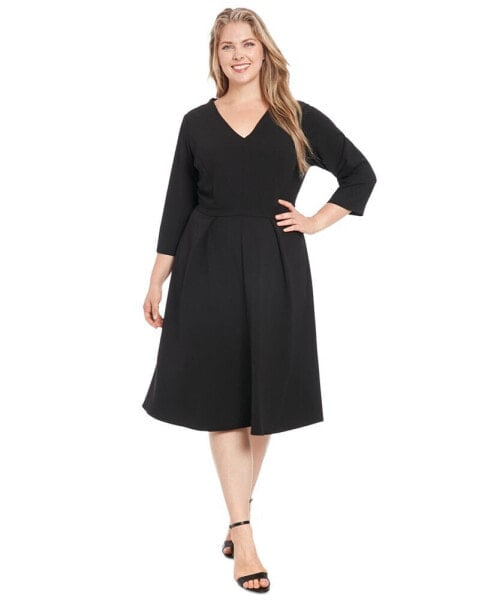 Plus Size Topstitched 3/4-Sleeve Dress