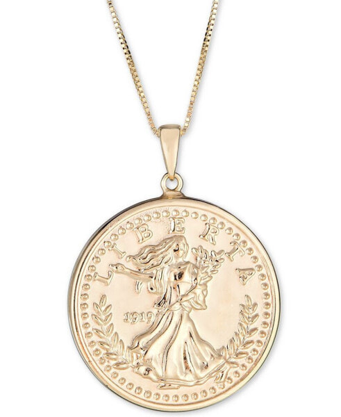 Italian Gold coin Double-Sided 18" Pendant Necklace in 10k Gold