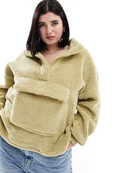 ONLY Curve high neck fleece in sage green