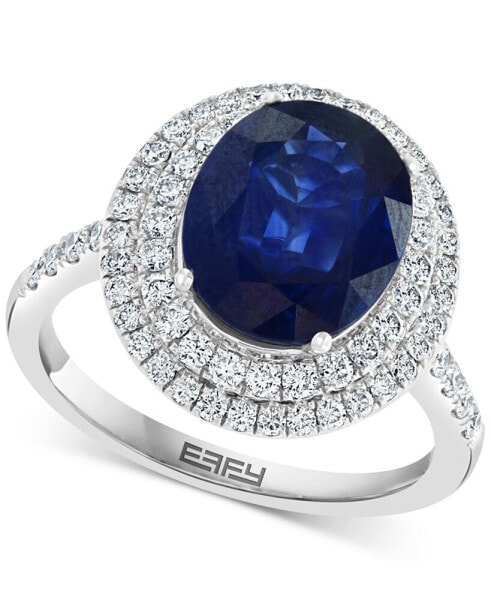 EFFY® Sapphire (4-1/4 ct. t.w.) & Diamond (5/8 ct. t.w.) Double Halo Ring in 14k White Gold