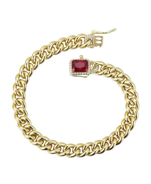 14k Gold Plated with Colored Cubic Zirconia Halo Cluster Curb Chain Bracelet