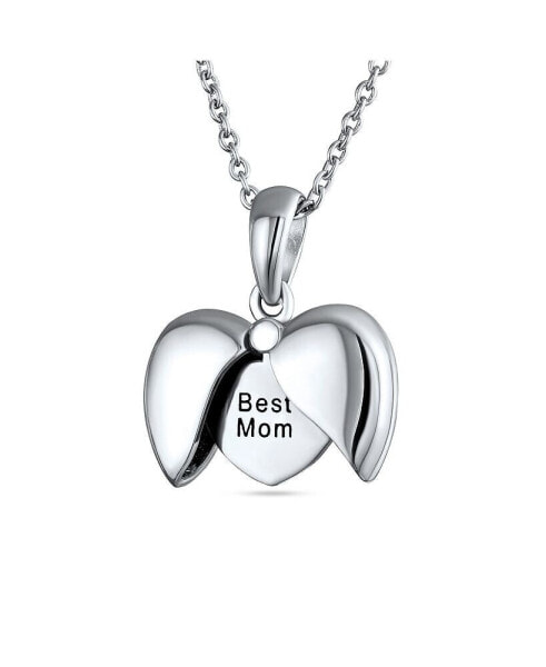 Bling Jewelry engraved Saying BEST MOM BFF Opening Angel Wing Heart Shape Locket Necklace Pendant For Women Mother .925 Sterling Silver