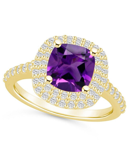 Amethyst and Diamond Accent Halo Ring in 14K Yellow Gold