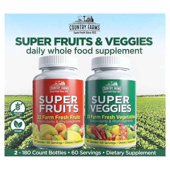 Витамины и БАДы Super Fruits & Veggies, 2 пачки по 180 капсул каждая, Country Farms