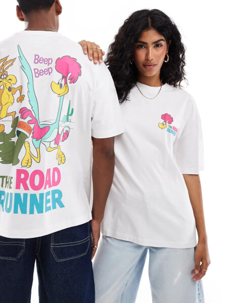 ASOS DESIGN unisex oversized t-shirt with Looney Tunes Road Runner prints in white