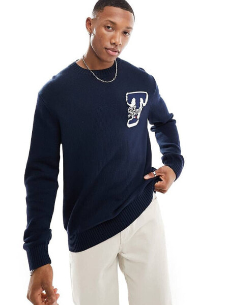 Tommy Jeans regular single letter sweater in navy