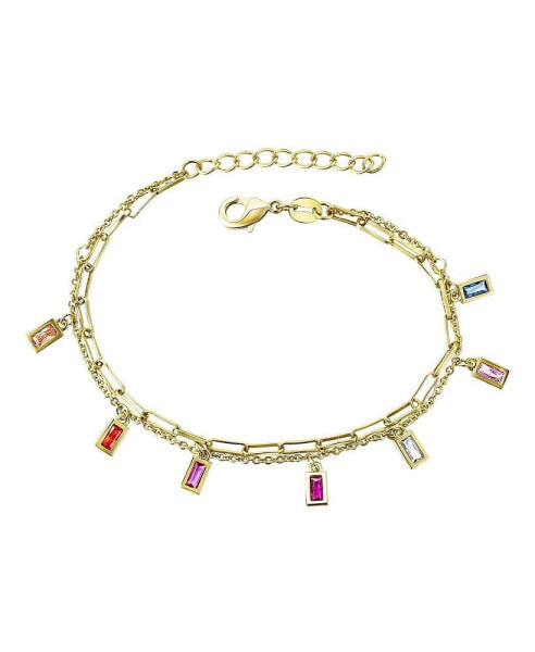 14k Gold Plated with Rainbow Multi-Color Cubic Zirconia Adjustable Birthstone Charm Bracelet