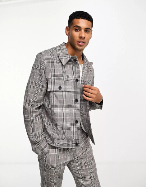 ASOS DESIGN smart co-ord trucker jacket in grey check