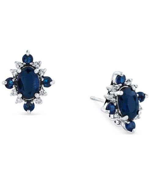 Sapphire (1-5/8 ct. t.w.) & Diamond (1/8 ct. t.w.) Oval Halo Stud Earrings in 10k White Gold