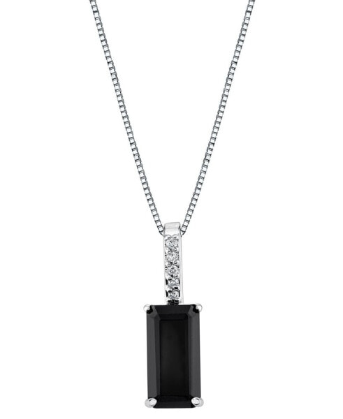 Onyx Emerald-Cut & Diamond Accent 18" Pendant Necklace in Sterling Silver