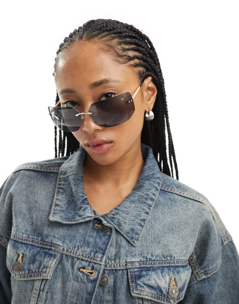 ASOS DESIGN 90s rimless wrap square sunglasses