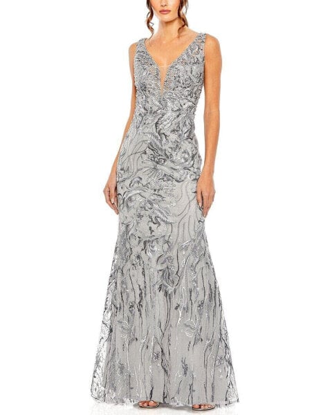 Mac Duggal Sleeveless High Neck Embroidered Gown Women's