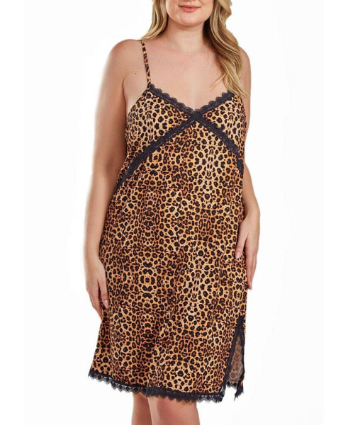 Пижама iCollection chiya большого размера с леопардовым узором и кружевной отделкой