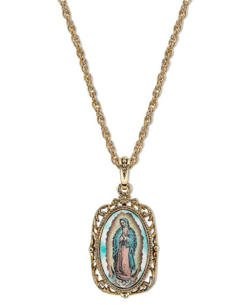 14K Gold-Dipped Enamel Lady of Guadalupe Medallion Necklace 24"