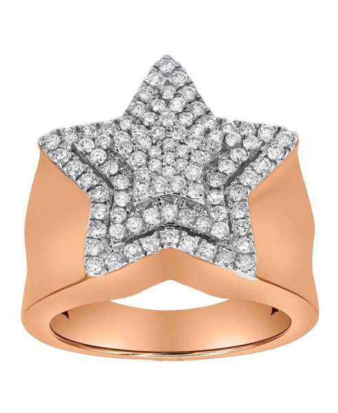 SuperStar Rose Natural Certified Diamond 0.97 cttw Round Cut 14k Yellow Gold Statement Ring for Men