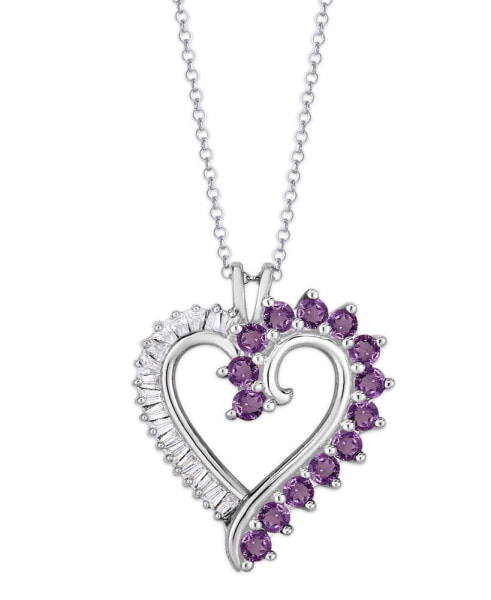 Simulated Sapphire Baguette and Cubic Zirconia Heart Pendant (Also in Amethyst)