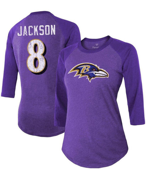 Футболка с длинным рукавом Fanatics женская Lamar Jackson Baltimore Ravens пурпурного цвета 3/4 рукав Бленд Raglan номер игрока