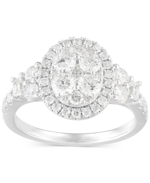 Diamond Halo Oval Cluster Engagement Ring (1-1/2 ct. t.w.) in 14k White Gold