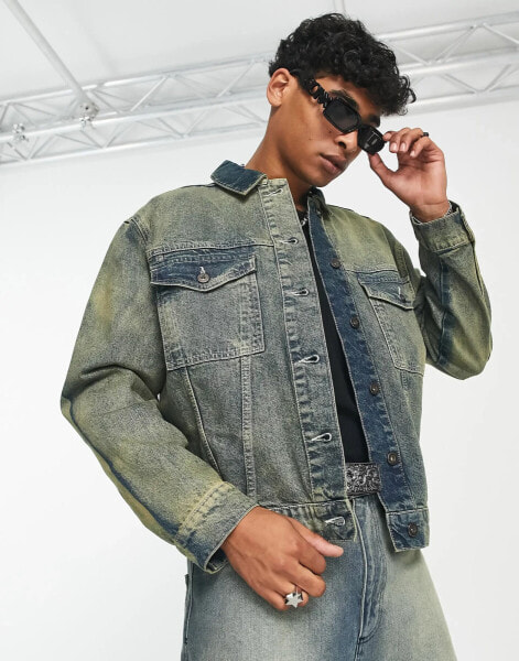 COLLUSION oversized denim jacket co-ord in yellow wash