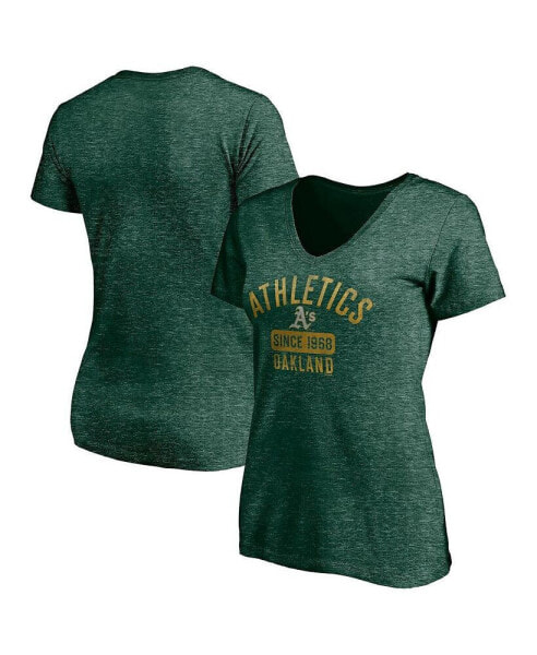 Women's Heather Green Oakland Athletics Old Time Favorite V-Neck T-Shirt