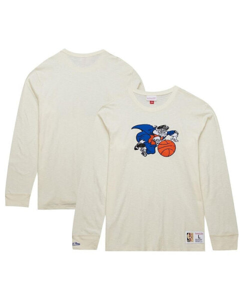 Men's Cream New York Knicks Hardwood Classics Vintage-like Long Sleeve T-Shirt