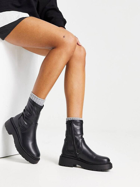 New Look chunky high ankle sock boots in black