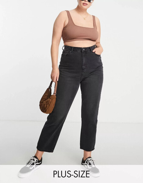 DTT Plus Katy high waisted cropped straight jeans in washed black