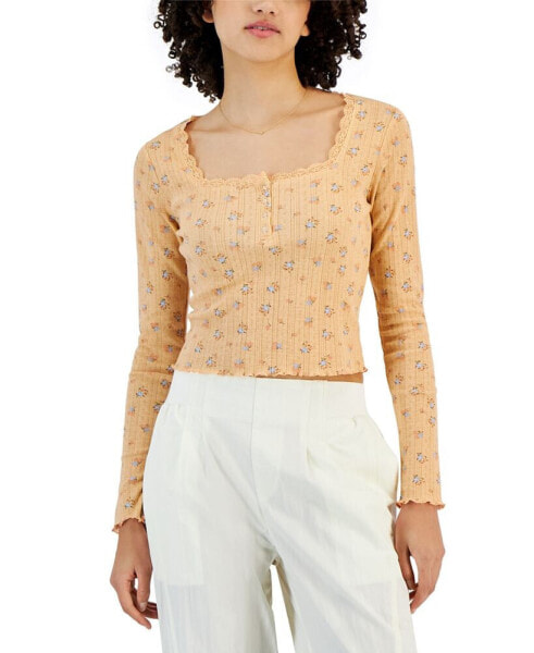 Блузка Self Esteem с длинным рукавом и квадратным вырезом Henley.