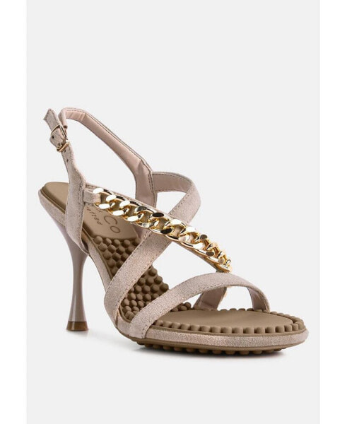 DOMEDA Womens Metal Chain Embellished Sandals