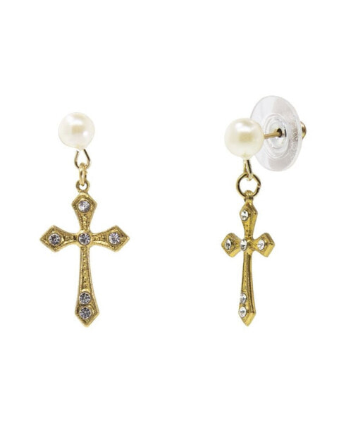 Серьги Symbols of Faith Crystal Cross Pearl