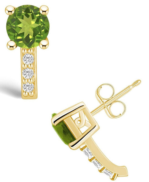 Peridot (1-7/8 ct. t.w.) and Diamond (1/8 ct. t.w.) Stud Earrings in 14K Yellow Gold