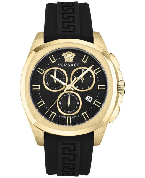 Men's Swiss Chronograph Geo Black Silicone Strap Watch 43mm