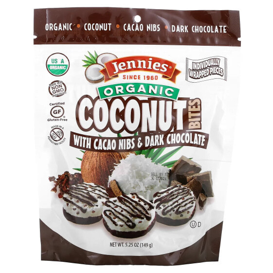 Снэк Jennies Macaroons Organic Coconut Bites с какао-крупкой и черным шоколадом, 149 г