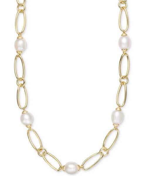 Macy's cultured Freshwater Pearl (9-3/4 x 10-3/4mm) Oval Link 18" Collar Necklace in 14k Gold-Plated Sterling Silver