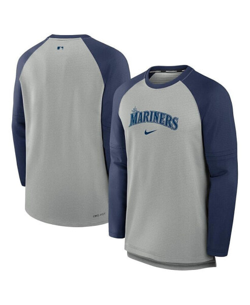 Men's Heather Gray/Navy Seattle Mariners Authentic Collection Game Time Raglan Performance Long Sleeve T-Shirt