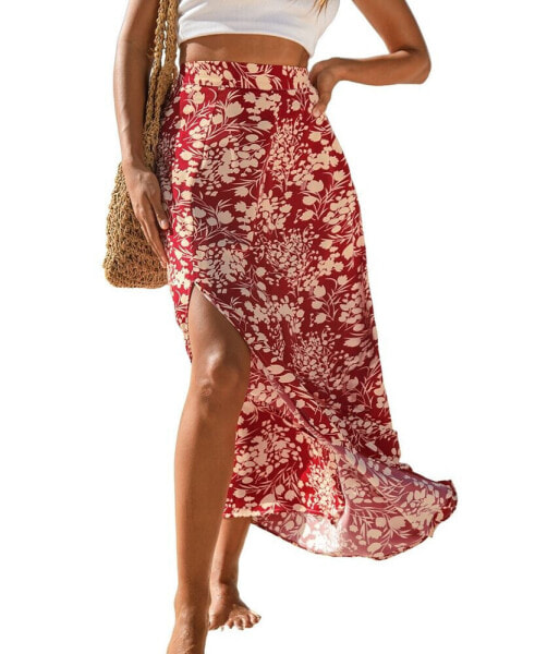 Women's Red & Yellow Floral Maxi Skirt