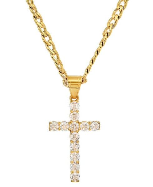 Men's Stainless Steel Crystal Cross 24" Pendant Necklace