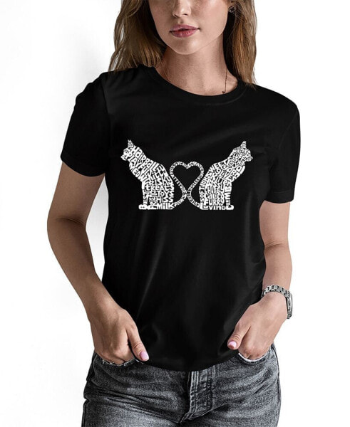 Women's Word Art Cat Tail Heart T-Shirt