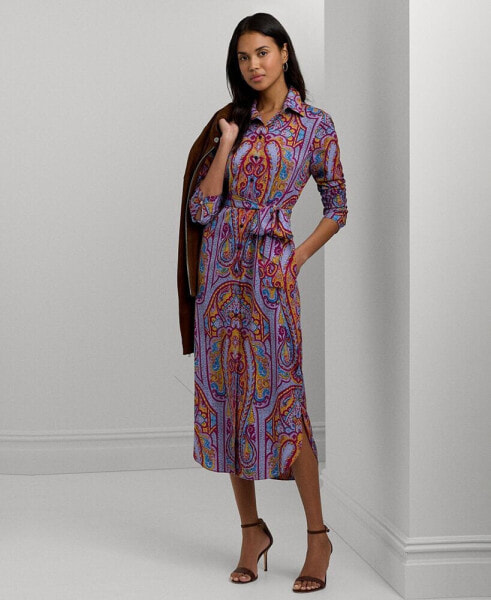 Women's Belted Paisley Shirtdress